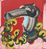 raatikainen/2024/Tussle--2022--57x54cm--acrylic--ink--graphite--sand--mineral-and-paper-on-canvas_1000