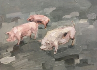 ruotsalainen/2019/17_Three_little_pigs_2018_Oil_on_hardboard_40x53cm